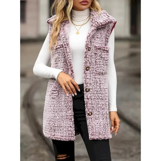 Women's Winter Coat Coat Warm Buttons Casual Street Style Solid Color Vacation Work Daily Wear Single Breasted Turndown Loose Fit Long Sleeve Outerwea