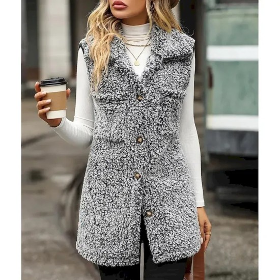 Women's Winter Coat Coat Warm Buttons Casual Street Style Solid Color Vacation Work Daily Wear Single Breasted Turndown Loose Fit Long Sleeve Outerwea