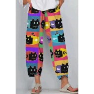 Women's Slacks Vacation Vintage Ethnic Style Ankle-Length High Waist Graphic Animal Cat Elastic Waistband Comfy Breathability Soft Inelastic Outdoor S Women's Slacks Vacation Vintage Ethnic Style Ankle-Length High Waist Graphic Animal Cat Elastic Waistband Comfy Breathability Soft Inelastic Outdoor S