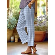 Women's Cotton Linen Pants Baggy Pants Linen Like Fashion Streetwear Full Length High Waist Graphic Lattice Printing Thermal Warm Breathable Soft Micr