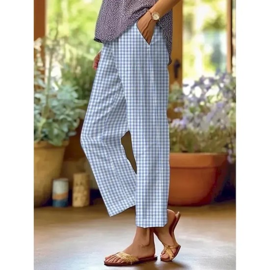 Women's Cotton Linen Pants Baggy Pants Linen Like Fashion Streetwear Full Length High Waist Graphic Lattice Printing Thermal Warm Breathable Soft Micr Women's Cotton Linen Pants Baggy Pants Linen Like Fashion Streetwear Full Length High Waist Graphic Lattice Printing Thermal Warm Breathable Soft Micr