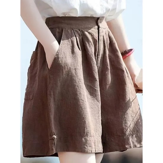 Women's Linen-Inspired Shorts Cotton Linen Pants Culottes Wide Leg Fashion Streetwear Basic Knee Length Medium Waist Plain Pocket Drawstring Comfort O