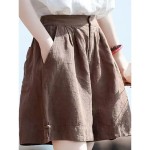 Women's Linen-Inspired Shorts Cotton Linen Pants Culottes Wide Leg Fashion Streetwear Basic Knee Length Medium Waist Plain Pocket Drawstring Comfort O