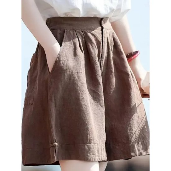 Women's Linen-Inspired Shorts Cotton Linen Pants Culottes Wide Leg Fashion Streetwear Basic Knee Length Medium Waist Plain Pocket Drawstring Comfort O