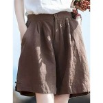 Women's Linen-Inspired Shorts Cotton Linen Pants Culottes Wide Leg Fashion Streetwear Basic Knee Length Medium Waist Plain Pocket Drawstring Comfort O