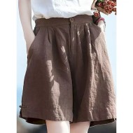 Women's Linen-Inspired Shorts Cotton Linen Pants Culottes Wide Leg Fashion Streetwear Basic Knee Length Medium Waist Plain Pocket Drawstring Comfort O