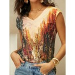 Women's Camisole Tank Top Basic Print Sleeveless Regular Tops V Neck Casual Red Blue Purple Brown Green 2025