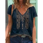 Women's T shirt Tee Blue Geometric Daily Going out Basic Ethnic V Neck S 2025