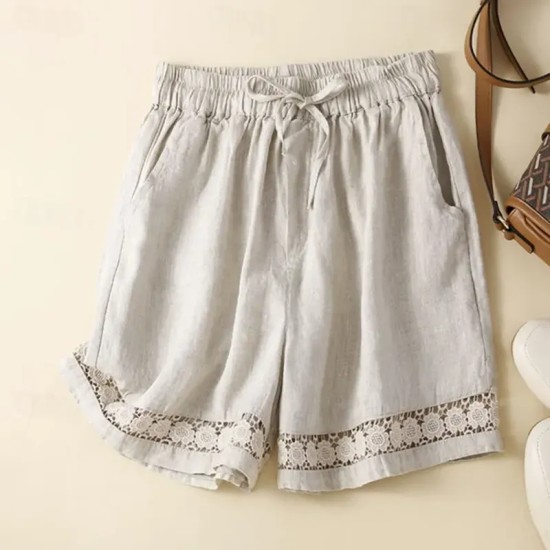 Women's Cotton Linen Shorts Shorts Slacks Casual Short Natural Plain Pocket Elastic Drawstring Design Comfy Comfortable Outdoor Going out Black Ginger