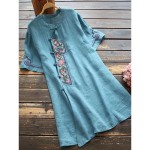 Women's Long Dress Maxi Dress Linen-Inspired Dresses Casual Dress Vintage Stylish Casual Vacation Daily Regular Fit Floral Short Sleeve Stand Collar B