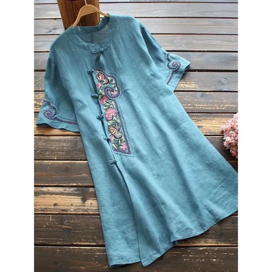 Women's Long Dress Maxi Dress Linen-Inspired Dresses Casual Dress Vintage Stylish Casual Vacation Daily Regular Fit Floral Short Sleeve Stand Collar B