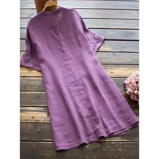 Women's Long Dress Maxi Dress Linen-Inspired Dresses Casual Dress Vintage Stylish Casual Vacation Daily Regular Fit Floral Short Sleeve Stand Collar B