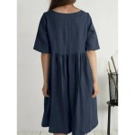 Women's Long Dress Maxi Dress Cotton Linen Dresses Casual Dress Basic Casual Vacation Daily Regular Fit Plain Short Sleeve Crew Neck Navy Blue Green K