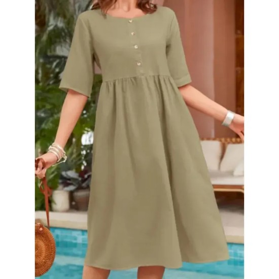 Women's Long Dress Maxi Dress Cotton Linen Dresses Casual Dress Basic Casual Vacation Daily Regular Fit Plain Short Sleeve Crew Neck Navy Blue Green K