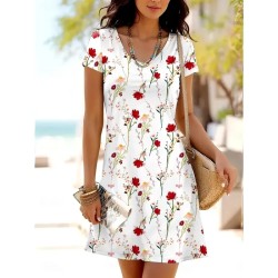 Women's Mini Dress T Shirt Dress Tee Dress A Line Dress Summer Dress Casual Daily Regular Fit Floral Graphic Short Sleeve Crewneck Red Blue Purple Sum