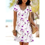 Women's Mini Dress T Shirt Dress Tee Dress A Line Dress Summer Dress Casual Daily Regular Fit Floral Graphic Short Sleeve Crewneck Red Blue Purple Sum