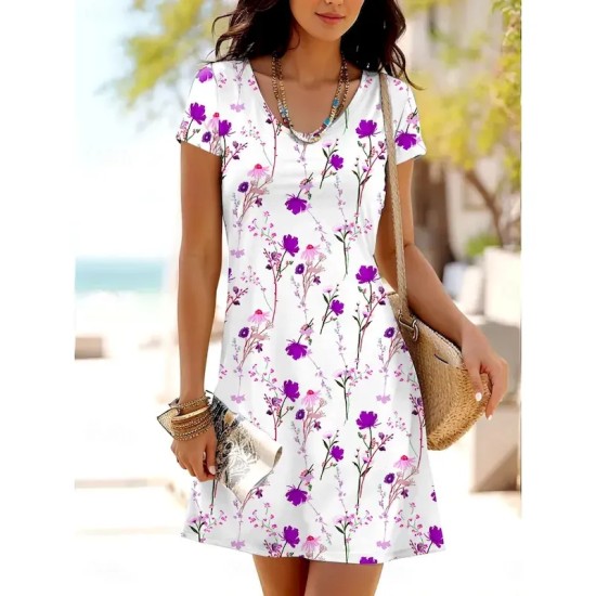 Women's Mini Dress T Shirt Dress Tee Dress A Line Dress Summer Dress Casual Daily Regular Fit Floral Graphic Short Sleeve Crewneck Red Blue Purple Sum