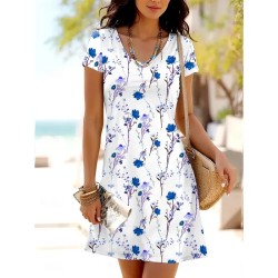 Women's Mini Dress T Shirt Dress Tee Dress A Line Dress Summer Dress Casual Daily Regular Fit Floral Graphic Short Sleeve Crewneck Red Blue Purple Sum