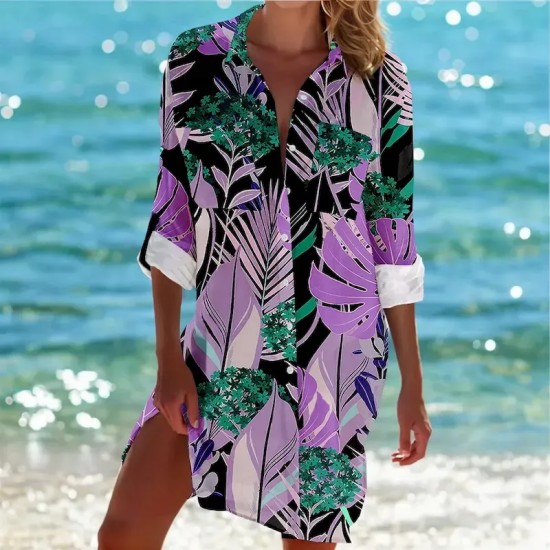 Women's Mini Dress Shirt Dress Hawaiian Shirts Flowy Vacation Beach Floral Buttons Print Long Sleeve Long Shirt Collar Casual Holiday Beach Purple Women's Mini Dress Shirt Dress Hawaiian Shirts Flowy Vacation Beach Floral Buttons Print Long Sleeve Long Shirt Collar Casual Holiday Beach Purple