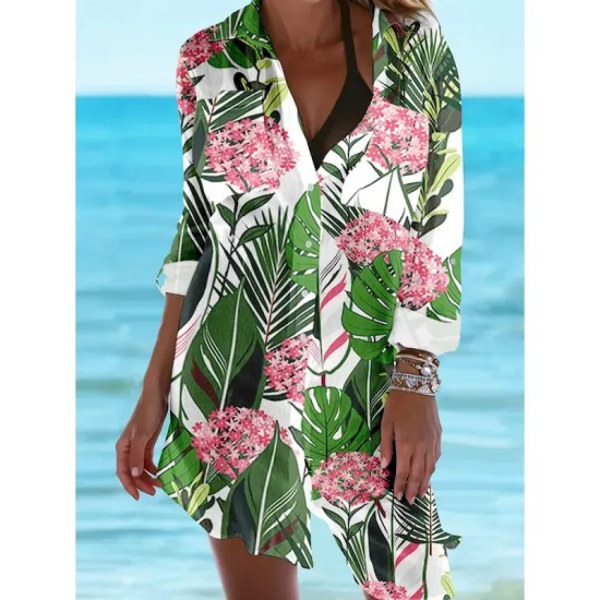 Women's Mini Dress Shirt Dress Hawaiian Shirts Flowy Vacation Beach Floral Buttons Print Long Sleeve Long Shirt Collar Casual Holiday Beach Purple Women's Mini Dress Shirt Dress Hawaiian Shirts Flowy Vacation Beach Floral Buttons Print Long Sleeve Long Shirt Collar Casual Holiday Beach Purple