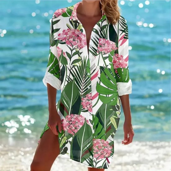 Women's Mini Dress Shirt Dress Hawaiian Shirts Flowy Vacation Beach Floral Buttons Print Long Sleeve Long Shirt Collar Casual Holiday Beach Purple Women's Mini Dress Shirt Dress Hawaiian Shirts Flowy Vacation Beach Floral Buttons Print Long Sleeve Long Shirt Collar Casual Holiday Beach Purple