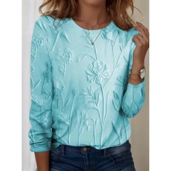 Women's 3D Print T shirt Long Sleeve Crew Neck Long Sleeve Tunic 3D Print Floral Casual Round Neck Regular Tops Weekend Print Pearl Pink Blue Purple G