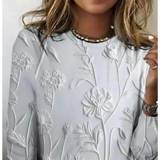 Women's 3D Print T shirt Long Sleeve Crew Neck Long Sleeve Tunic 3D Print Floral Casual Round Neck Regular Tops Weekend Print Pearl Pink Blue Purple G