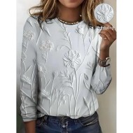 Women's 3D Print T shirt Long Sleeve Crew Neck Long Sleeve Tunic 3D Print Floral Casual Round Neck Regular Tops Weekend Print Pearl Pink Blue Purple G