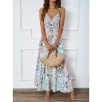 Women's Maxi Dress Casual Dress A Line Dress Slip Dress Boho Dress Bohemia Casual Boho Vacation Daily Regular Fit Floral Sleeveless Strap Blue Green S