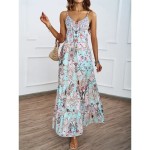 Women's Maxi Dress Casual Dress A Line Dress Slip Dress Boho Dress Bohemia Casual Boho Vacation Daily Regular Fit Floral Sleeveless Strap Blue Green S